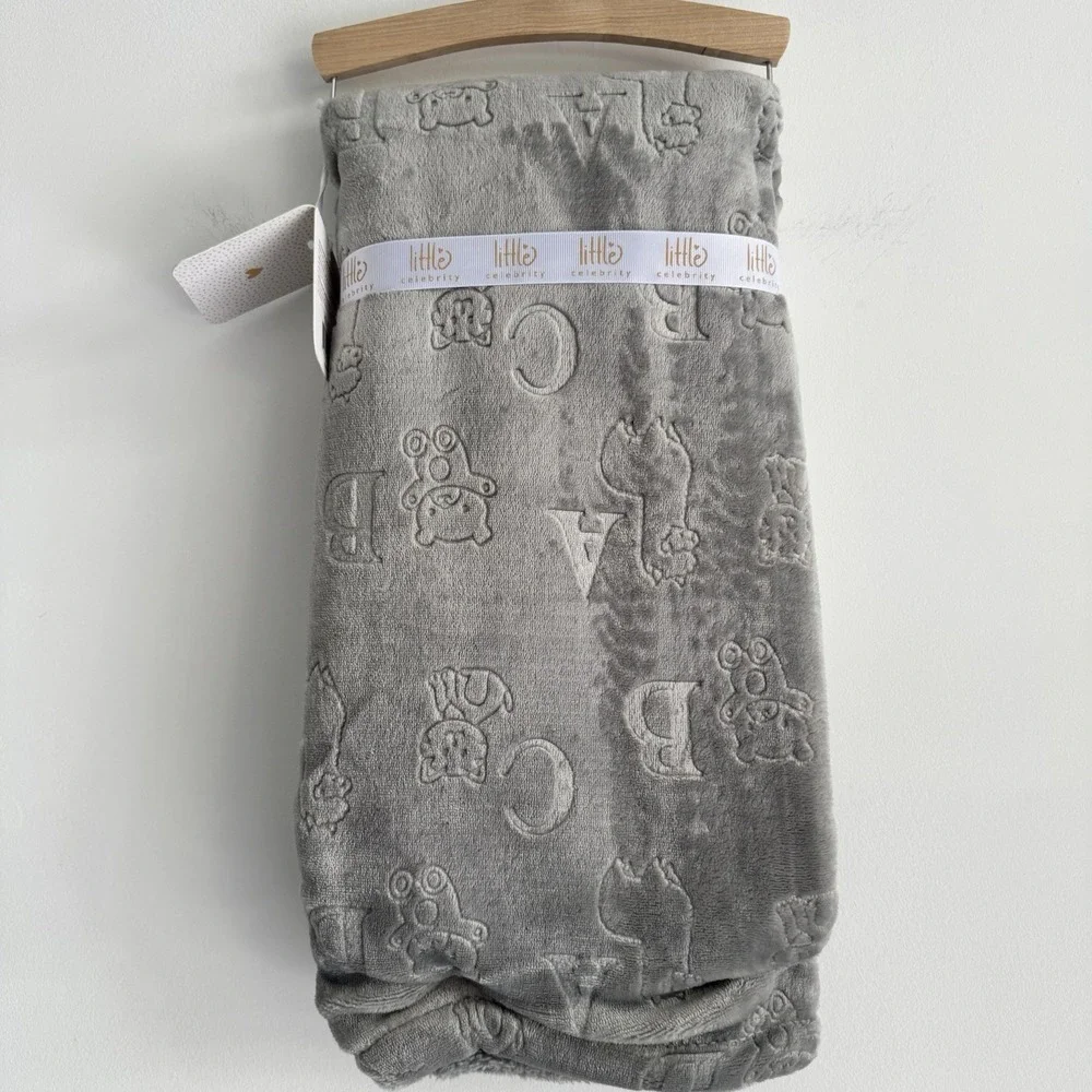Little Celebrity‎ Baby Blanket Gray Embossed Alphabet Block Letters ABC's